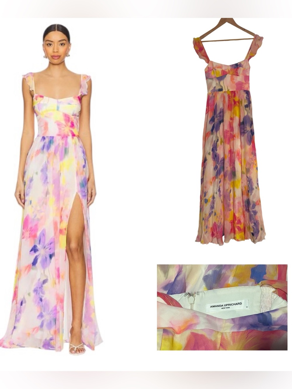 Amanda Uprichard Floral Watercolor Maxi Dress in Pink, Yellow, Purple